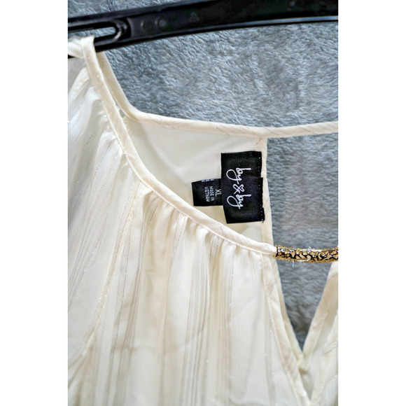 Jay Jay Cold Shoulder White Chiffon Blouse XL Sheer Glitter Trim Bell Sleeve - Picture 2 of 9